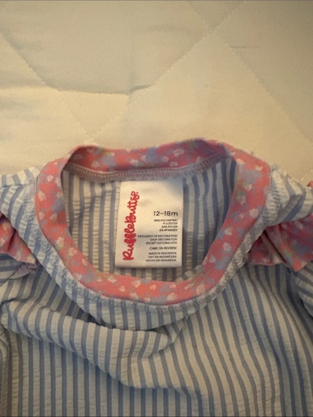 Ruffle Butts Blue Stripe Rash Guard with Pink Ruffle Diaper Cover